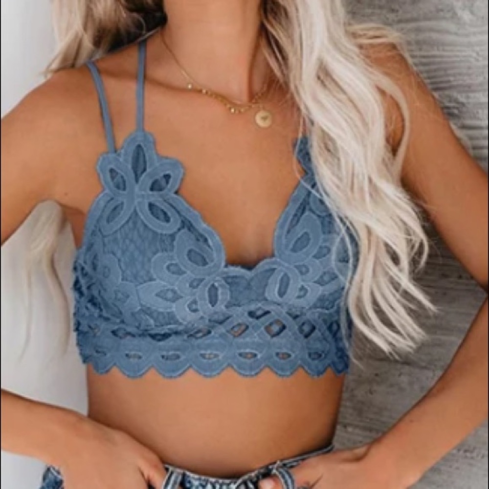 Delicate unlined french lace bralette, powder blue
